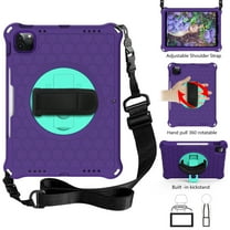 ELEHOLD Kids Heavy Duty Rugged Shockproof Case Compatible with iPad 10th Generation 10.9 inch 2022, Hard PC Case with Hand Strap Kickstand Cover Carrying Shoulder Strap,Purple Mint