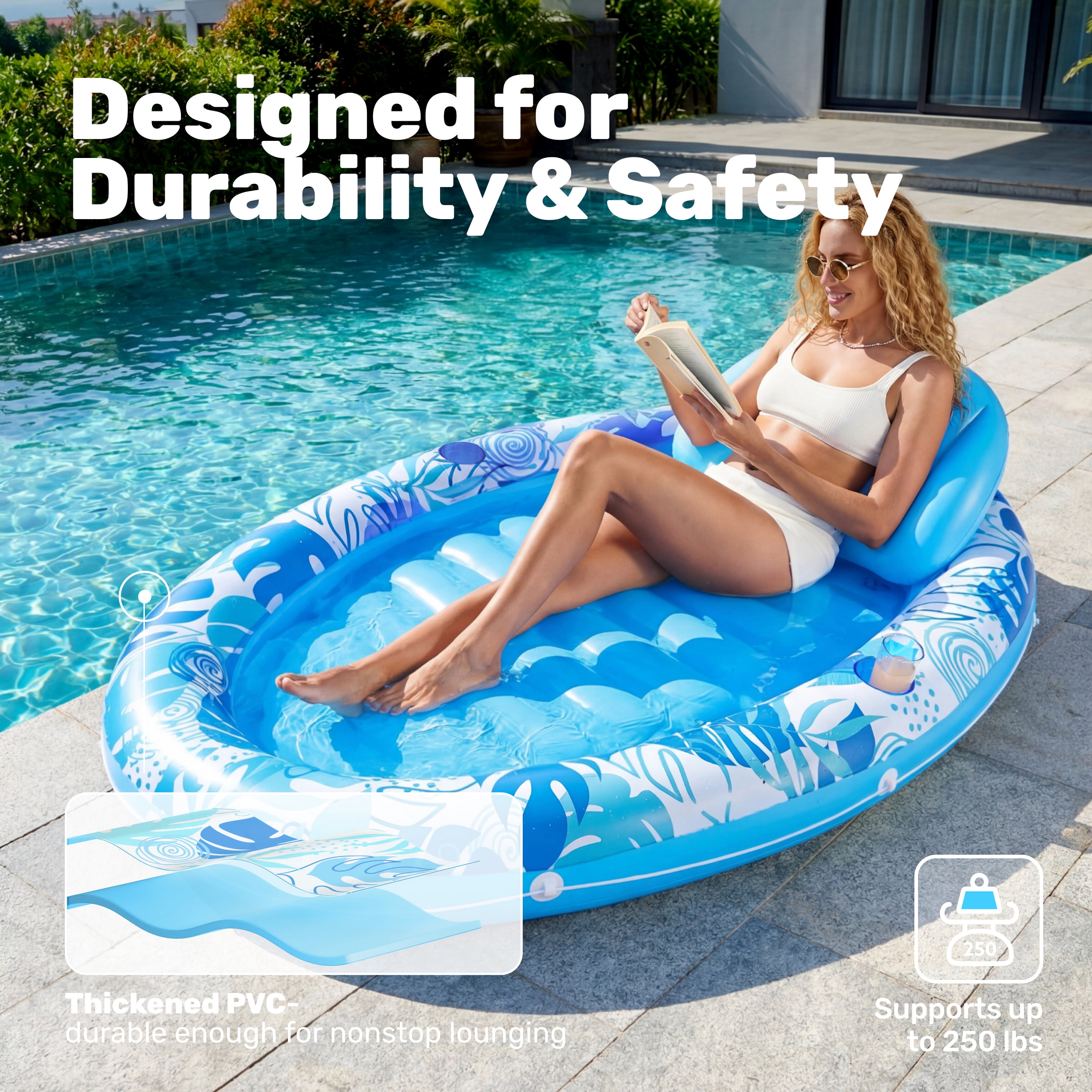 SLOOSH Inflatable Tanning Pool Lounger Float, 70" x 50" Oval Suntan Tub Floatie for Adults, Tanning Pool Suntan Tub Raft Floatie, Sunbathing Bed Lounge for Summer Water Party