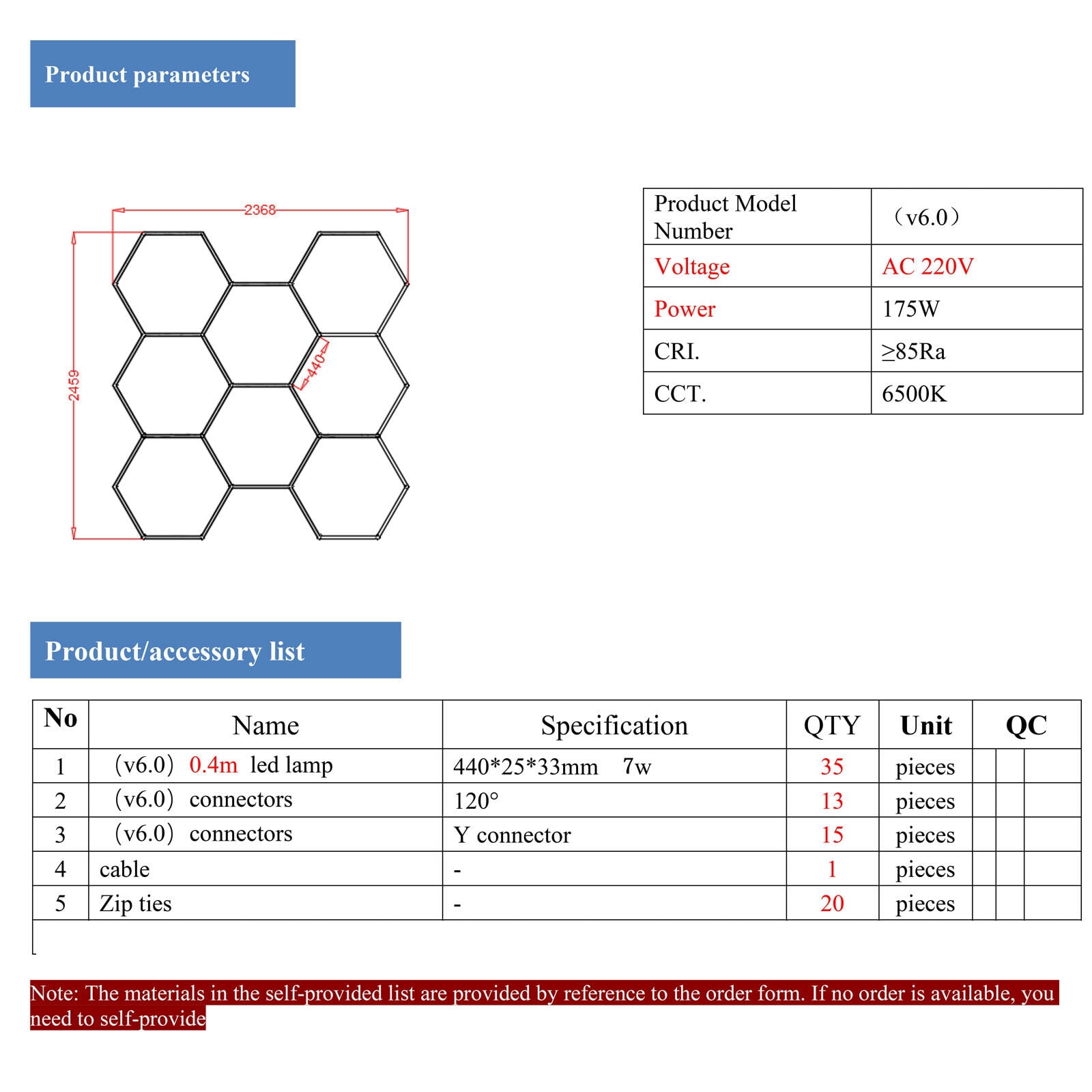 8x Hexagon LED Lighting Car Detail Garage Workshop Retail Light Honeycomb Hex