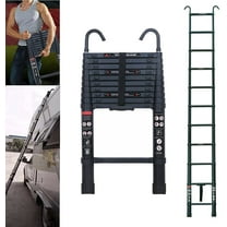 10 FT Aluminum Telescoping Ladder with 2 Detachable Roof Hooks, Extension Ladder Collapsible Ladders for Home, Lightweight Portable Multi Purpose Ladder Loft Ladder for Roof Ceiling, 330lbs Capacity
