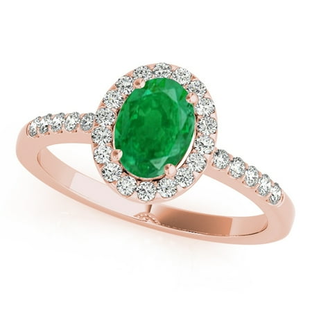0.90 Carat Ttw Diamond And Oval Shaped Emerald Ring In 10K Rose Gold