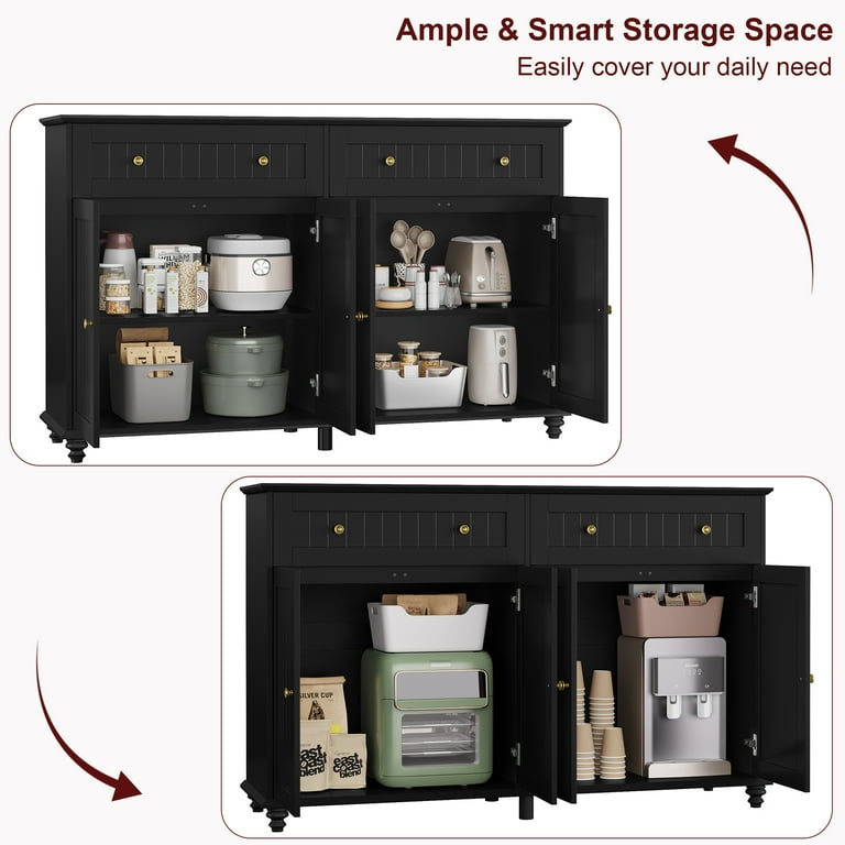 Homfa Free Standing Kitchen Buffet Cabinet with 4 Shelves, 2 Homfa Free Standing Kitchen Buffet Cabinet with 4 Shelves, 2