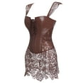 thumbnail image 3 of Miss Moly Gothic Burlesque Corset Dress Lace Skirt Faux Leather Bustier Zipper Brown S, 3 of 4