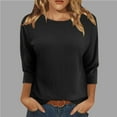 thumbnail image 2 of Inleife Womens Shirts Clearance Women's Fashionable Solid Round Neck 3/4 Sleeves Casual T-Shirt Tops Blouses, 2 of 6