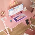 thumbnail image 2 of Lacoo 43 Inches Z Shaped Frame Gaming Desk Adjustable Feet Carbon Fiber Surface With Cup Holder & Headphone Hook (Pink), 2 of 7