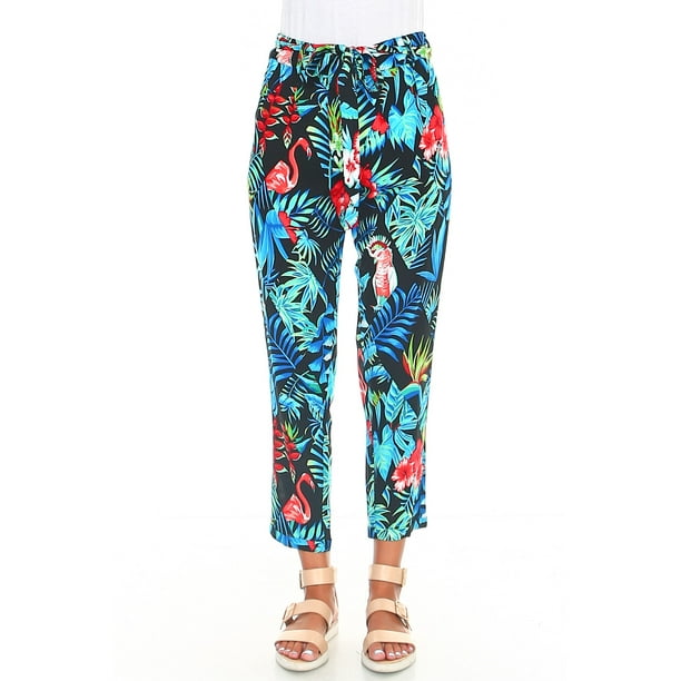 Geman - Geman Women's Tropical Floral Print Capri Trouser Pants Self ...
