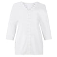 thumbnail image 5 of SDNall Summer Blouses for Women 2024 Fashion T-Shirt Floral Printed Lace Three Quarter Sleeve Blouse V-Neck Casual Tops Womens Blouses (White, Sizes S-XXL), 5 of 9