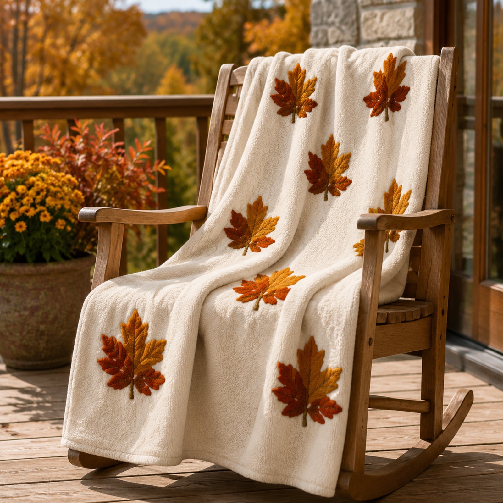 Fall Autumn Orange Red Maple Leaves Print Seasonal Blanket ,Flannel Fleece Throw Blankets Autumn Cozy Fuzzy Plush Throw Blanket for Bed Chair Camping Travel 59" X 39"