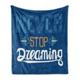 thumbnail image 1 of Saying Soft Flannel Fleece Blanket, Floral Arrangement Never Stop Dreaming Calligraphic Design Ornate Retro Leaf, Cozy Plush for Indoor and Outdoor Use, 50" x 70", Royal Blue Yellow, by Ambesonne, 1 of 6