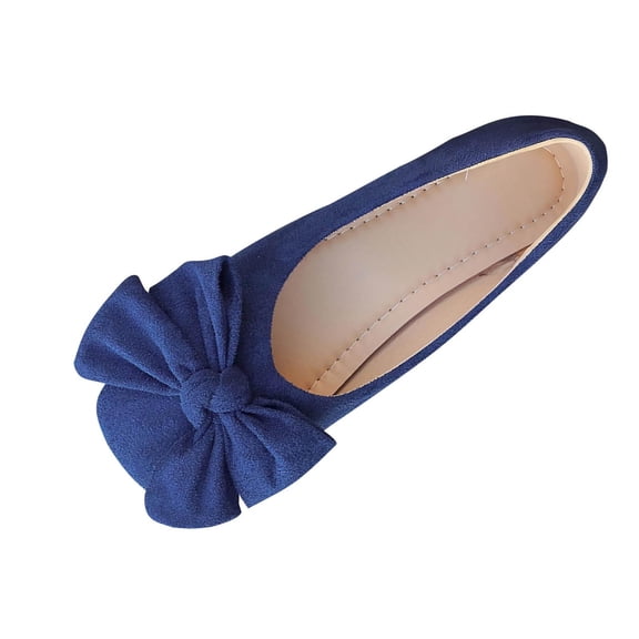 Womens Navy Blue Ballet Flats - Velvet-Like Slip On Comfortable Flat Shoes with Bow, Round Toe Flats for Women, Casual Everyday & Work Wear,Size 38