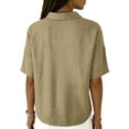 thumbnail image 6 of longantii Cotton Linen Shirts for Women 2026 Fashion Summer Half Sleeve Button Down Blouses Trendy Travel Loose Casual Tops Khaki L, 6 of 7