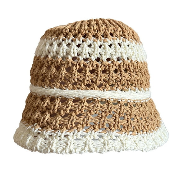 56-58cm head circumference summer straw fisherman hat female sunshade basin hat hollow breathable sunscreen hat - Brown