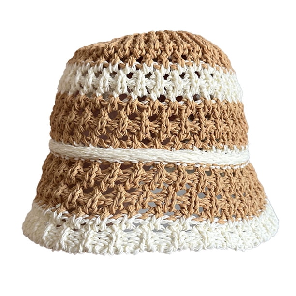 Sombrero de pescador de paja de verano con circunferencia de la cabeza de 56-58 cm, sombrero de lavabo para mujer, sombrero de protección solar hueco y transpirable