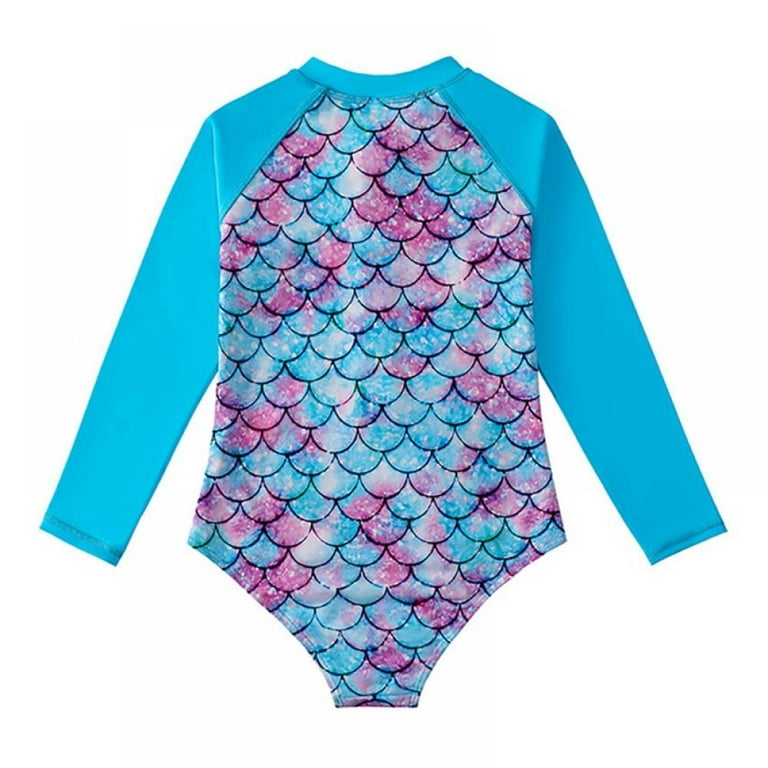 Esho 2-12Y Todller Girls Long Sleeve Rash Guards One-Piece Swimsuits,  Teenager Little Girl Beach Swimming Surfing Bathing Suit 