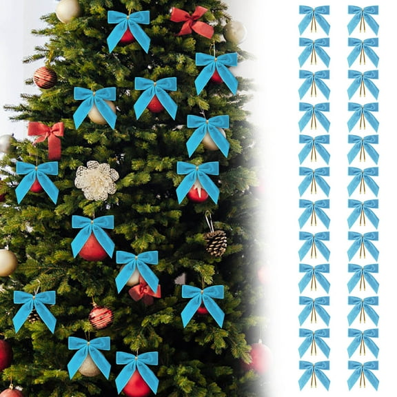 Velvet Bows For Christmas Tree,24PCS Blue Small Velvet Christmas Bows for Christmas Tree, Twist Tie Bows for Xmas Tree, Wreath, Gift Wrapping, Candy Bags, Home Decor Party Decor