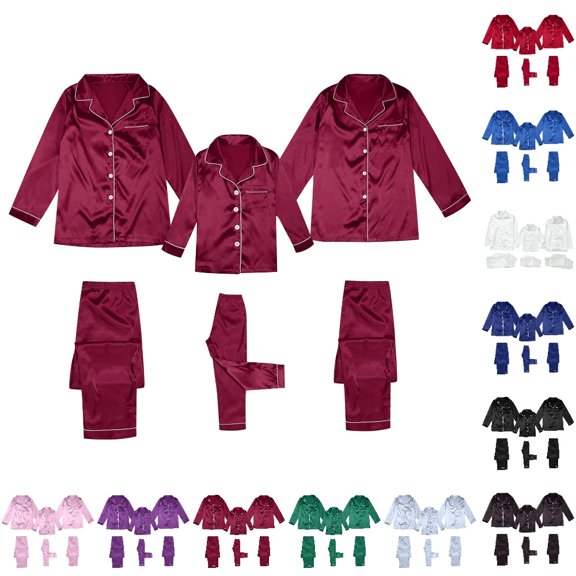 HNMKIU Christmas Button Down Pajamas Sets Solid Two Piece Family Matching Sleepwear Loungewear Long Sleeve Nightwear,,M