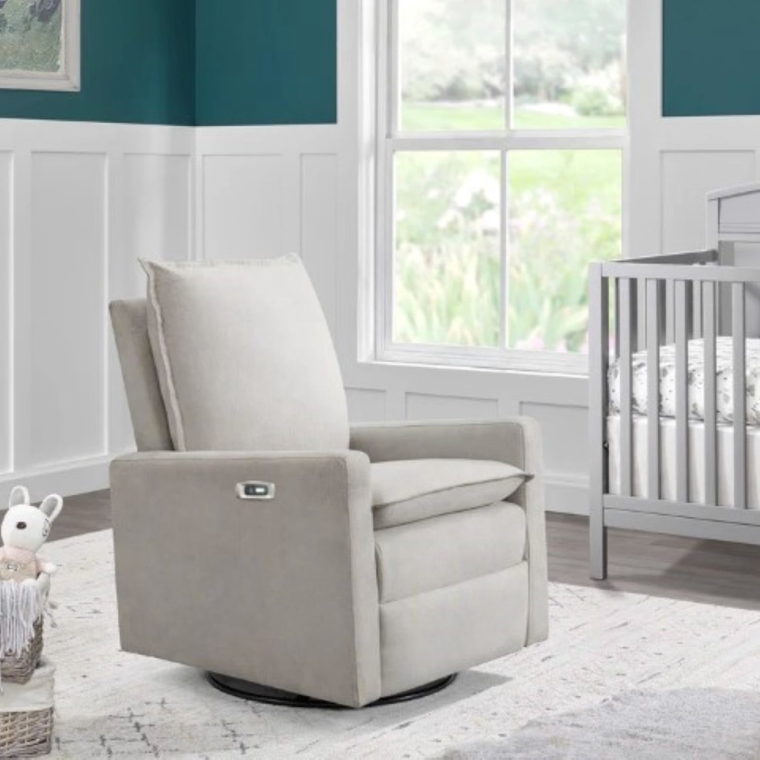 Oxford Baby Uptown Power Upholstered Glider Recliner Rocking Chair 270° Swivel for Nursery and Living Room – Sand​