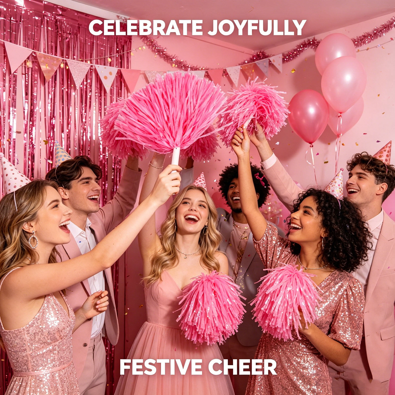 Matte Cheerleading Pom Poms - Soft Plastic with Baton Handle for Sports & Parties(12PCS)