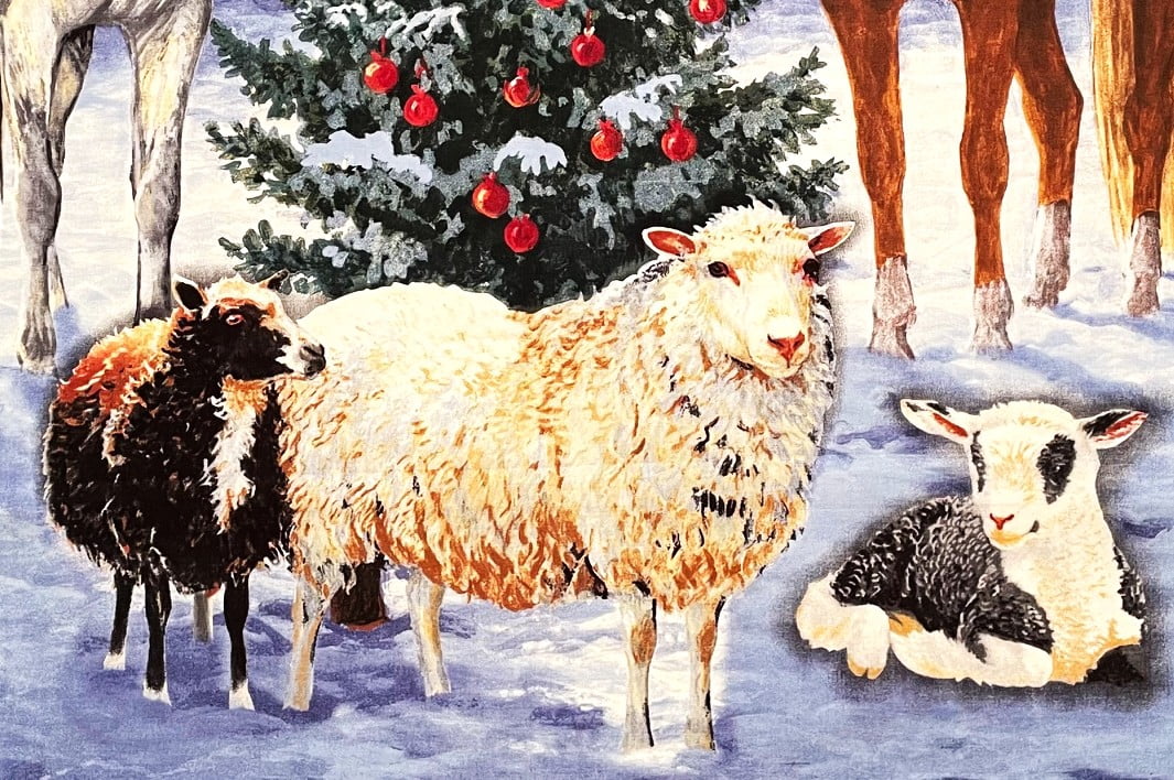 1 Panel - Horses & Sheep Farm Christmas Cotton Fabric Panel - Persis Clayton Weirs (Great for Quilting, Sewing, Craft Projects, Wall Hangings, and More) 35" X 44"