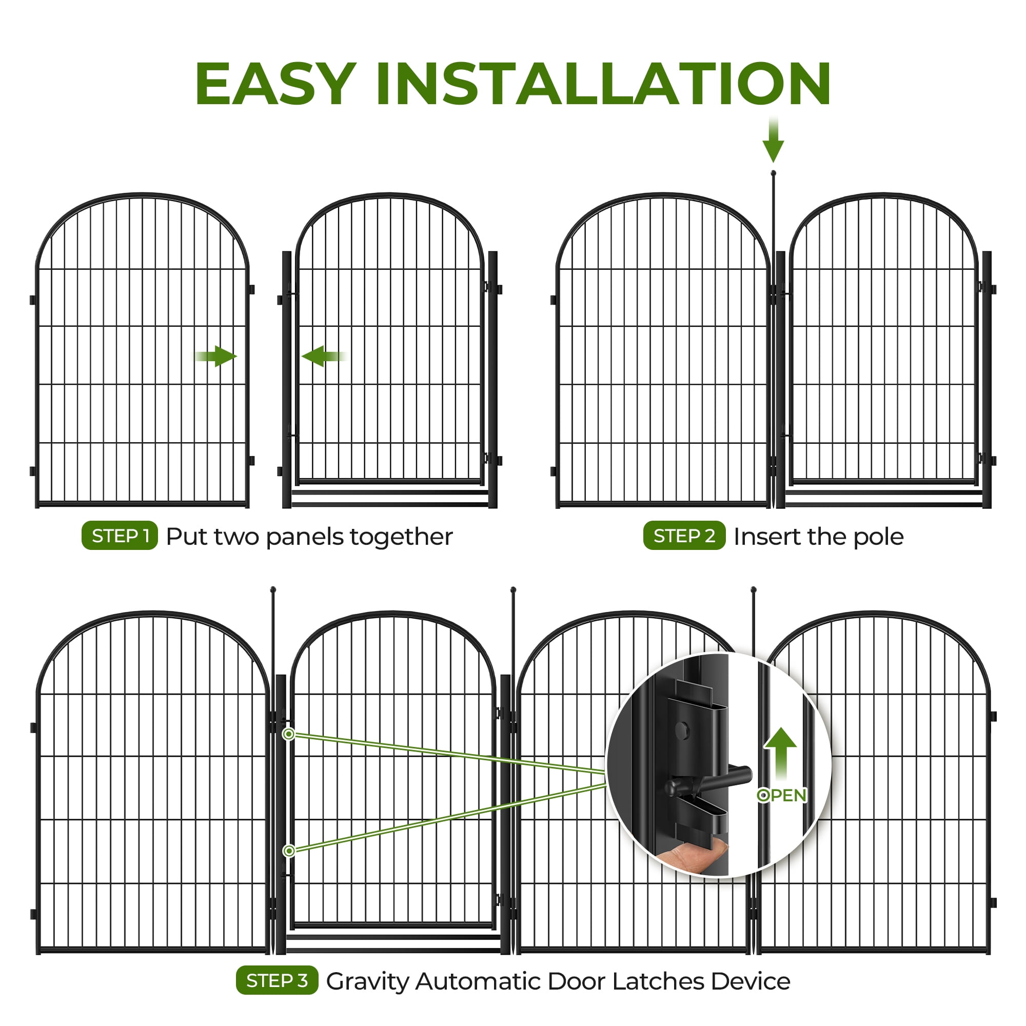 Suchown 40" Decorative Garden Fence, 16-Panel Arched Metal Landscape Border, Rust-Proof Outdoor Animal Barrier for Yard & Vegetable Garden, No Tools Required