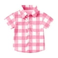 thumbnail image 5 of Spazoro Toddler Boys Plaid Shirts, Short Sleeve Button Down with Pocket Turndown Collar School Uniform Shirt Pink Size 6 T, 5 of 7