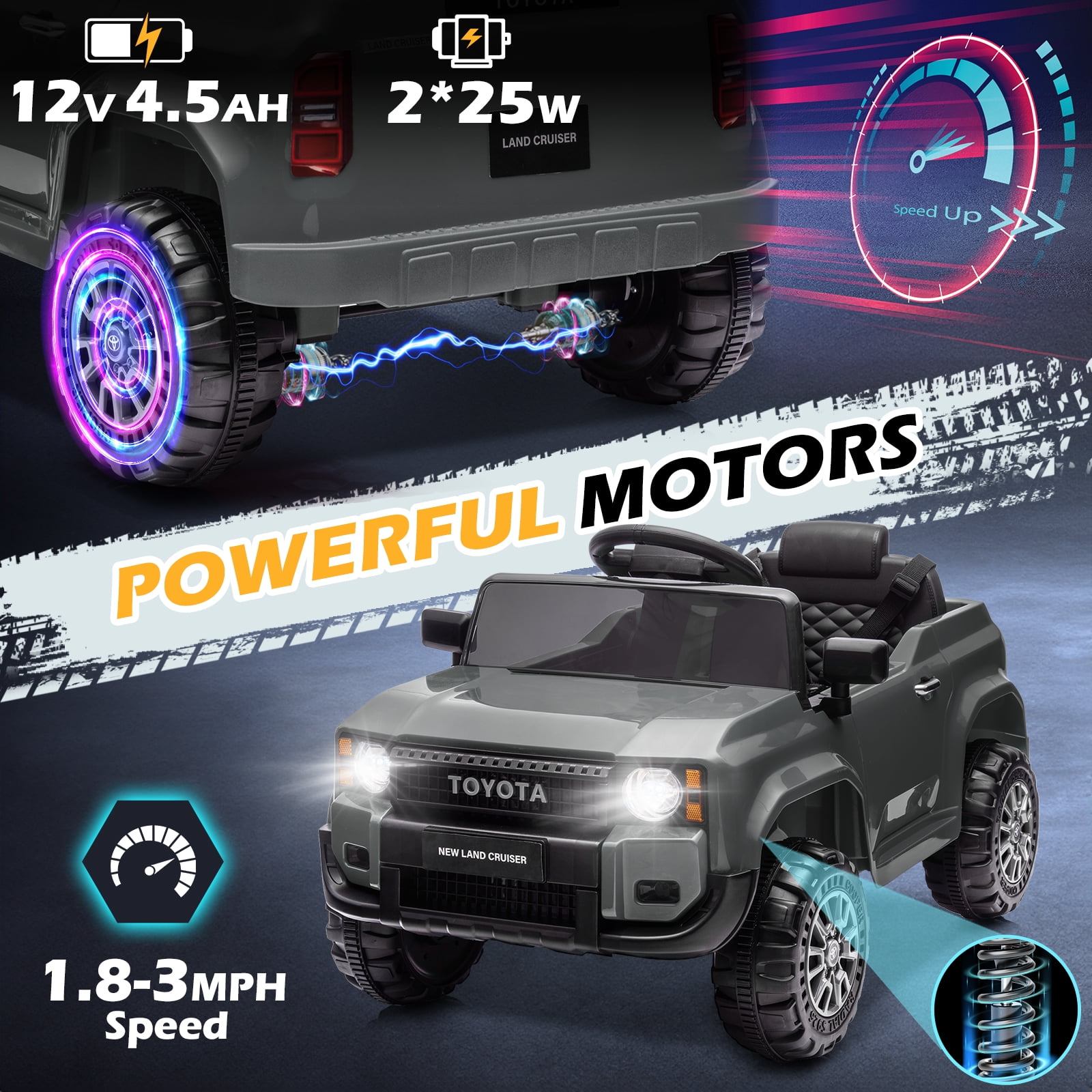 UBesGoo 12V Ride On Car Toys, Licensed Toyota Kids Powered Electric Car with Remote Control for Girls Boys, Gray
