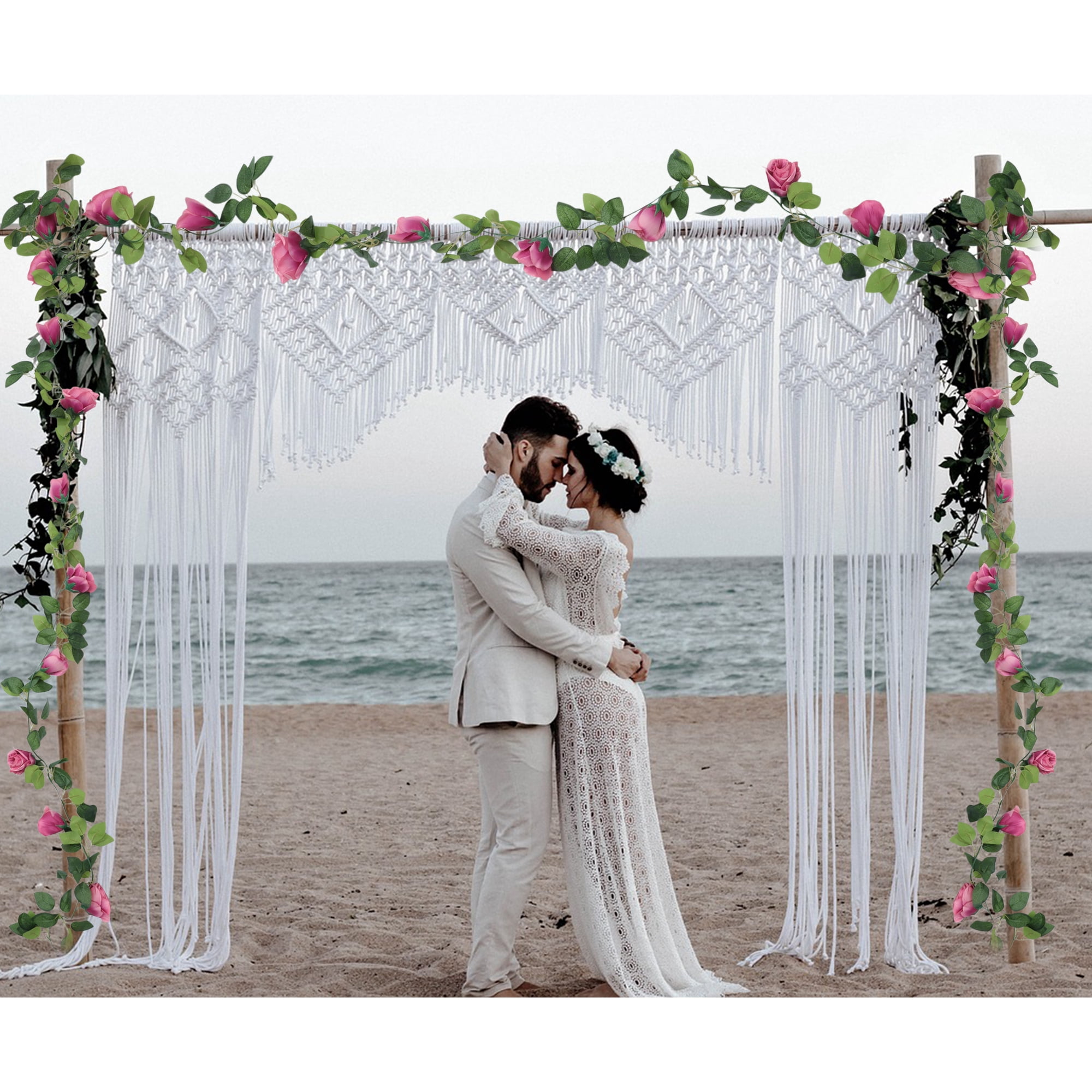 Unique Bargains 2pcs Artificial Flowers Hanging Vine 90.55" Rose Vine Garland Pink