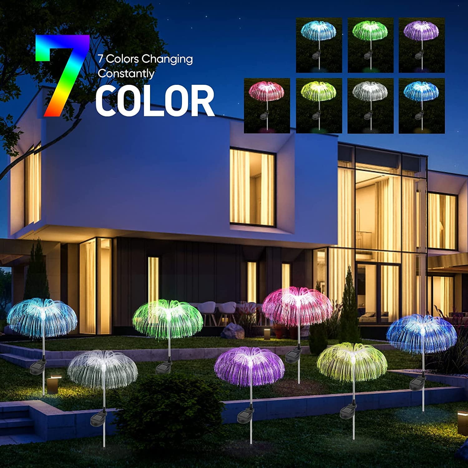 Solar Flower Lights Outdoor Garden Waterproof, Solar Yard Lights Decorative, 7 Color Changing Solar Powered Stake Light for Pathway Patio Lawn Christmas Decor, 2 PCS