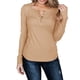 thumbnail image 2 of Camisa pulóver para mujer, manga larga, Color puro, informal, con botones delgados, tejido acanalado frontal, túnica de otoño para otoño, primavera, caqui XL, 2 of 6