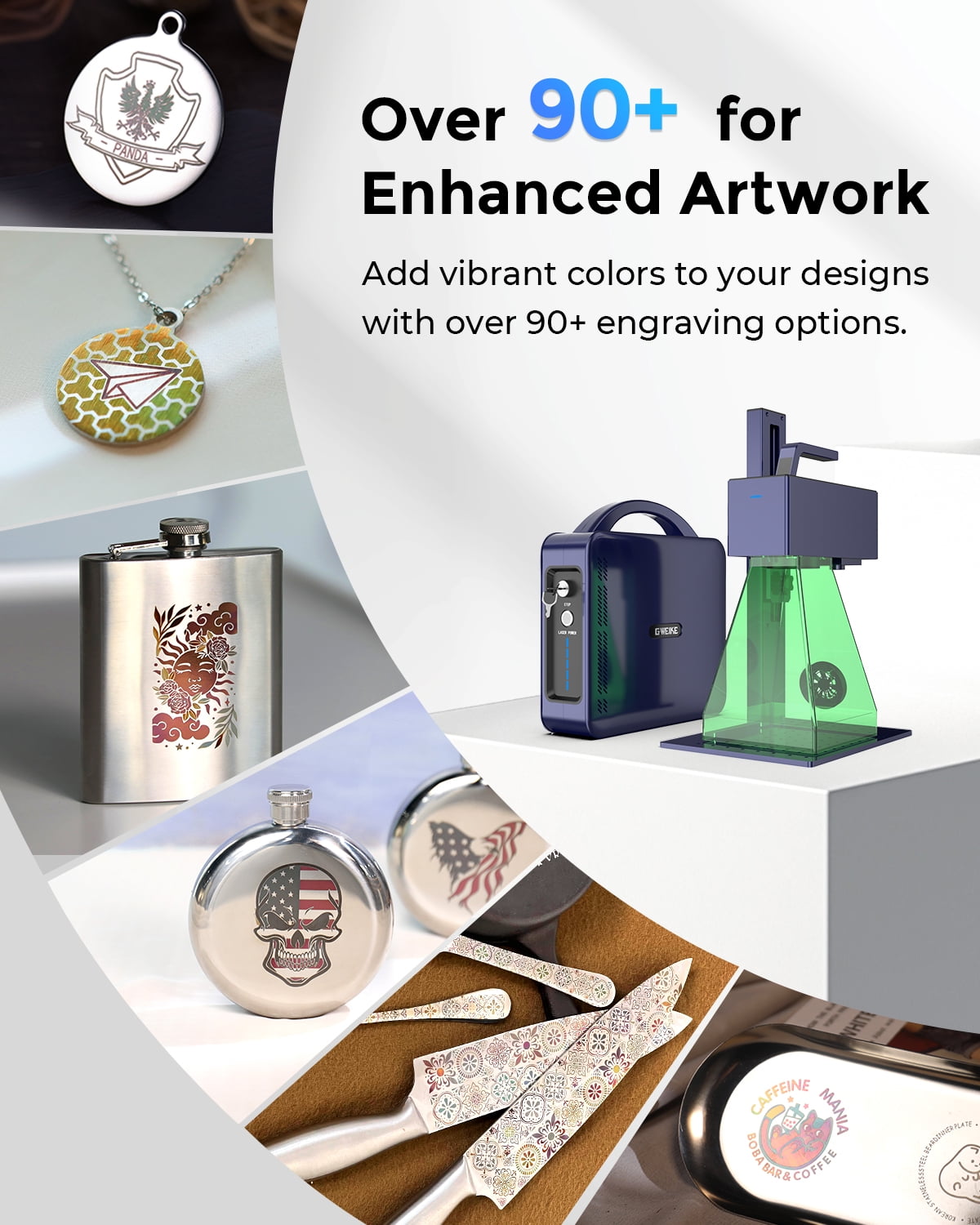 GWEIKE G2 Max 50W Fiber Laser Engraver with 3D & Deep Engraving, 15000mm/s Fast Laser Engraver Machine, 150x150mm Working Area, 0.001mm Laser Marking Machine for Jewelry, Metal, Leather, Dog Tags