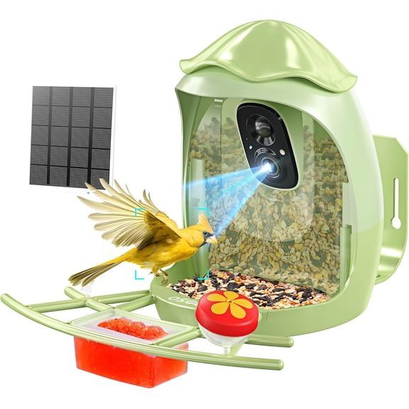 Smart Bird Feeder with Camera – AI Identify & 2K HD Live Video, Outdoor Solar Birdfeeder for Backyard Wild Birds, Real-Time Alerts, Ideal Gifts for Bird Lovers & Families, 2.4GHz WiFi