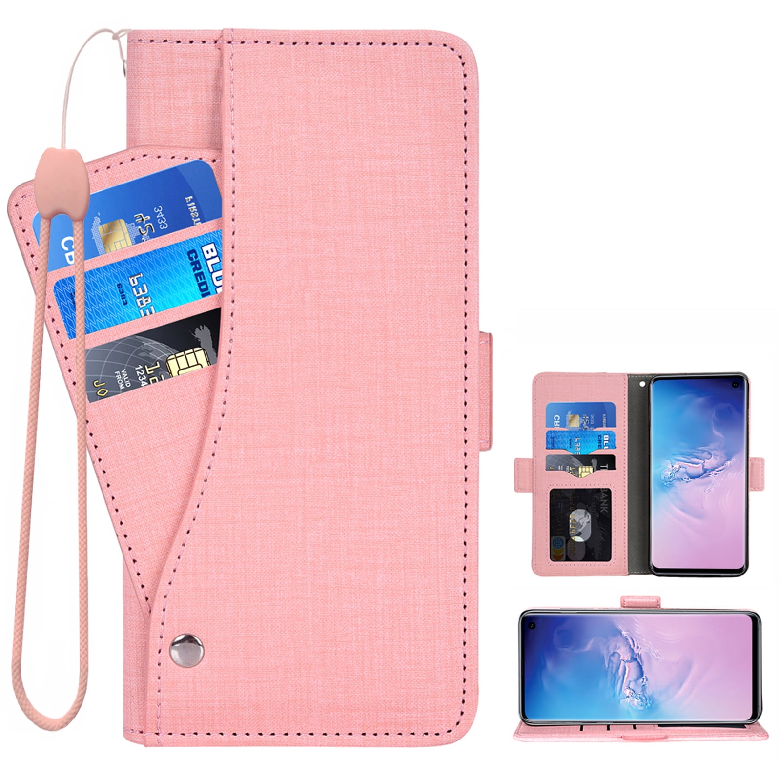 Compatible with Samsung Galaxy S10 Wallet Case Wrist Strap Leather
