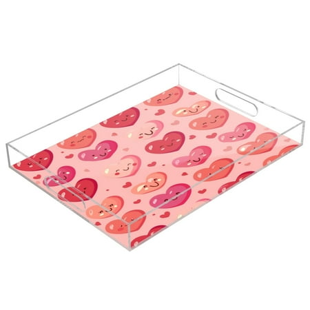 

Acrylic Tray 15.7*11.8*1.9 Inch Transparent Tray Food Tray Tea Cup Tray Serving Trays Cosmetics Storage Kitchen Table Bathroom Sundry Storage Cartoon Lovely Heart