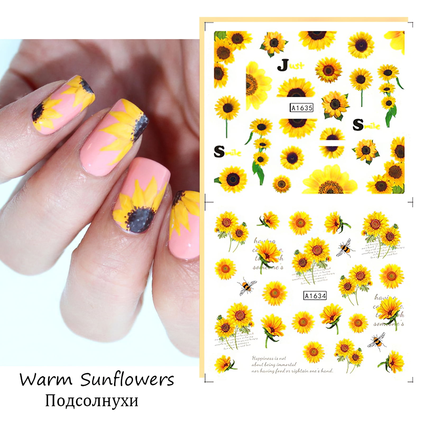 Spring Sunflower Nail Transfer Sticker Decals Sliders Manicures Nail Art  Decor | eBay