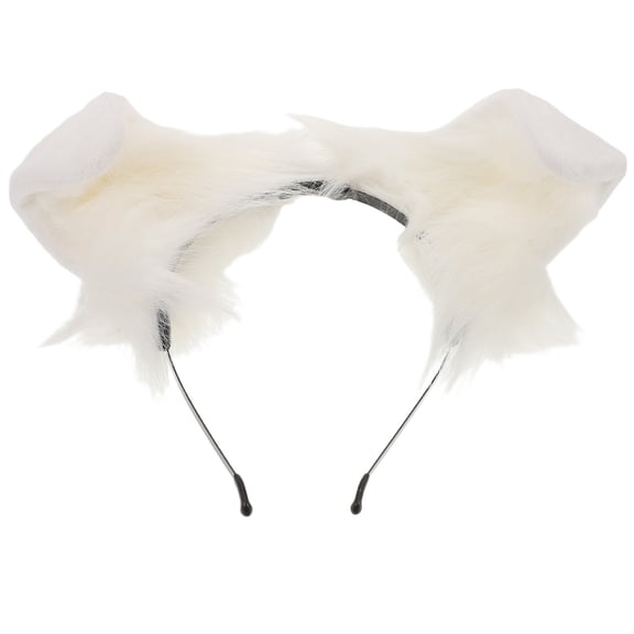 Luxshiny White Plush Dog Ear Headband Lightweight Furry Animal Ears for  and Parties