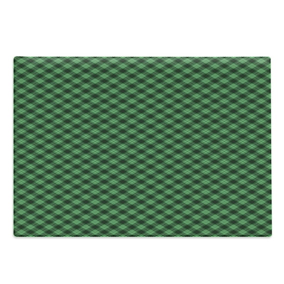 Plaid Cutting Board, Diagonal Tartan Vibrant Green Color Geometrical Design Stripes Checks, Decorative Tempered Glass Cutting and Serving Board, Large Size, Green Black White, by Ambesonne