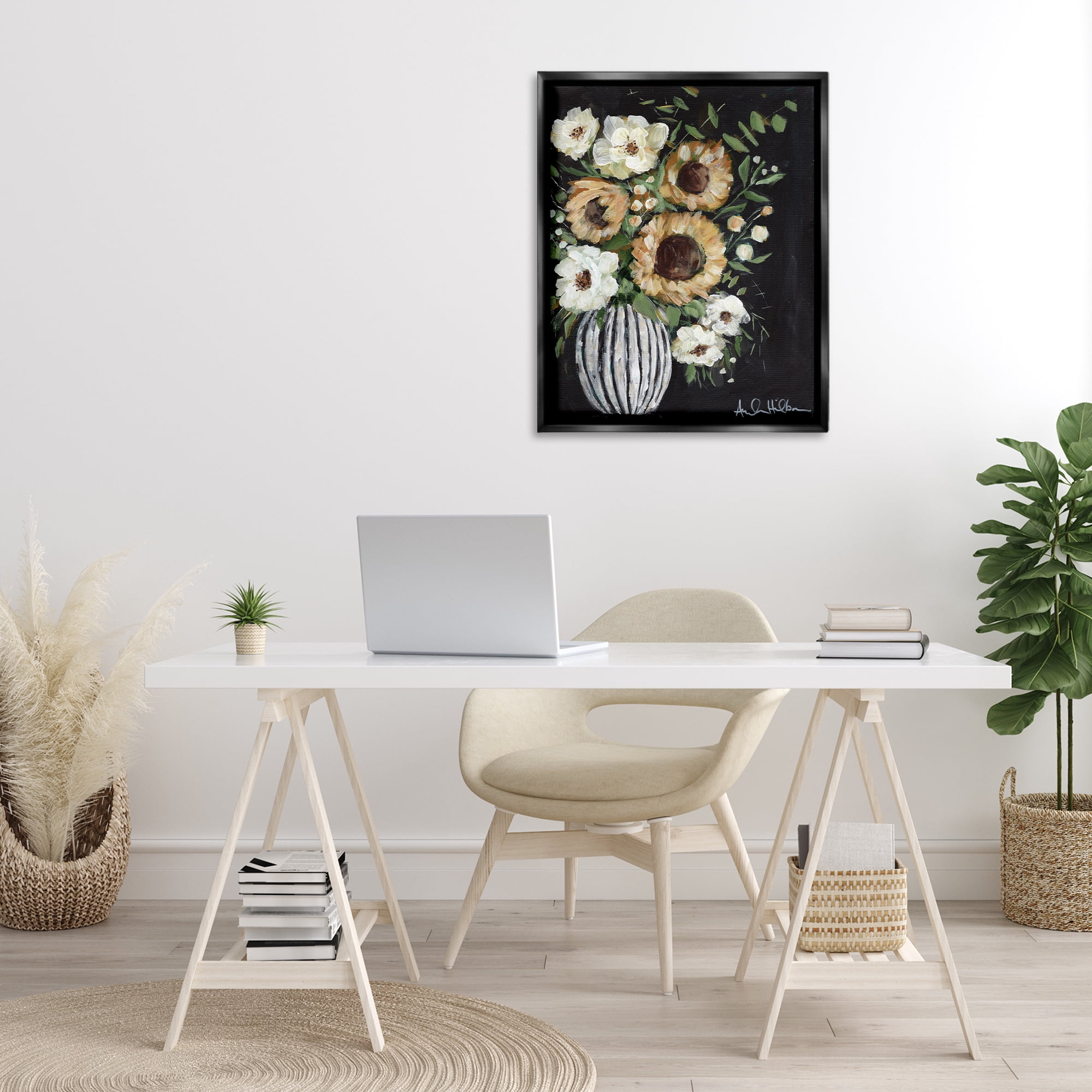 Stupell Industries Full Country Bouquet Botanical & Floral Painting Black Floater Framed Art Print Wall Art, 25 x 31