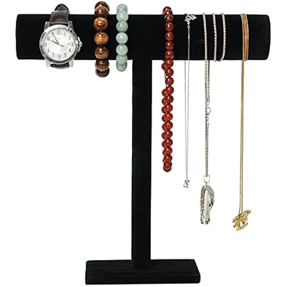 Necklace Holder Jewelry Display Stand; Black Velvet Holder Organizer for Necklace, Chains, Bracelets, Watches, Headphones; 12” High*11”Cross.