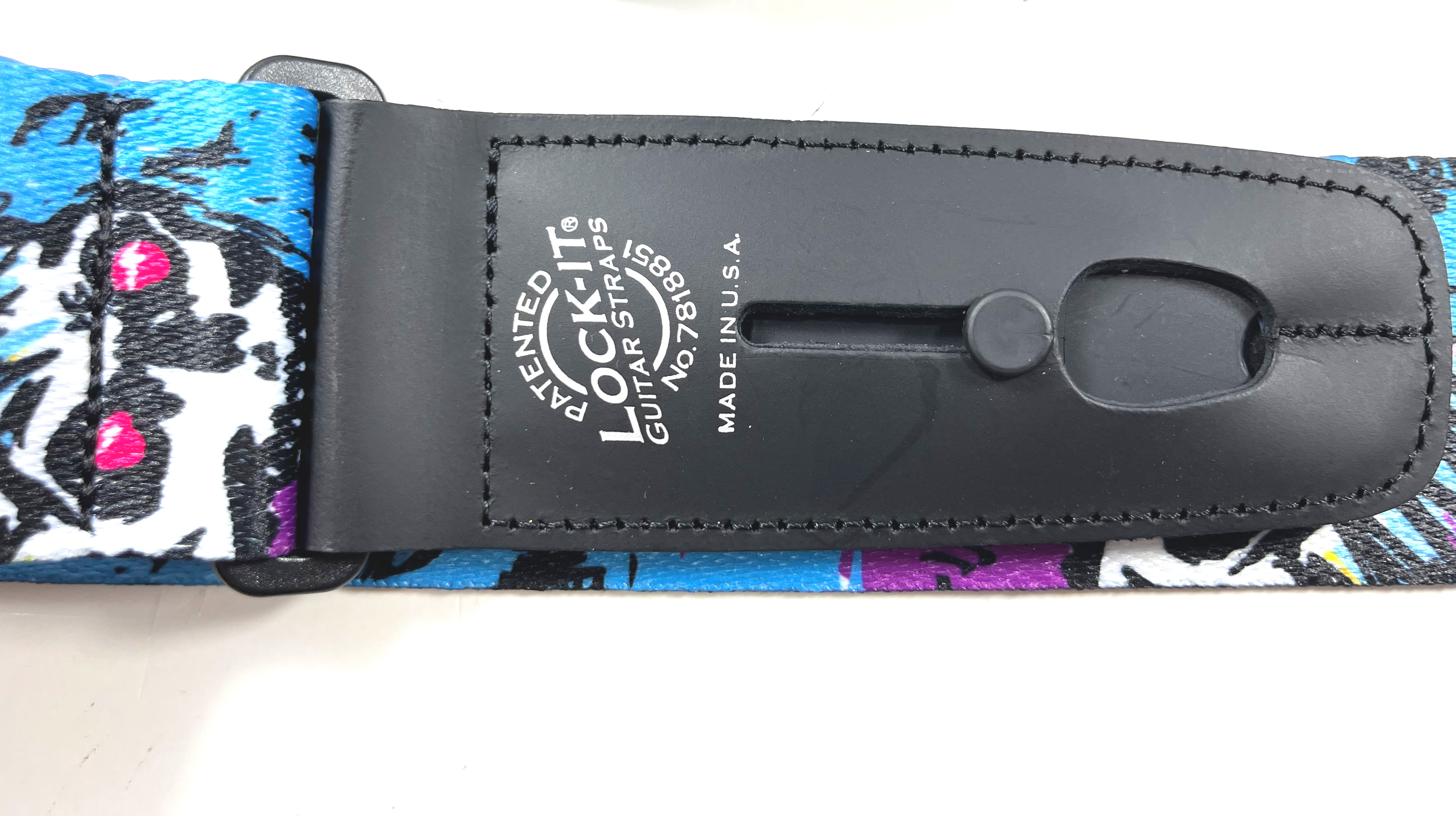 Lock-It Straps Polymer Plush 2" Locking Guitar Strap Blue Skull