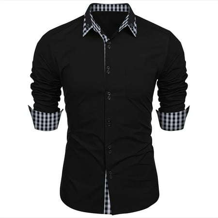 

KDJ Men Casual Plaid Long Sleeve Blouse Button Down Shirts Fit Formal Dress Tops Tee