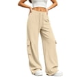 thumbnail image 4 of XIAONU Solid Cargo Wide Leg Pants for Womens Drawstring Waist Flap Side Pockets Sport Trousers, 4 of 9