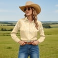 thumbnail image 2 of Western Cowgirl Shirts for Women Country Retro Button Down Shirts Floral Print Spring Long Sleeve Tops Khaki XL, 2 of 4