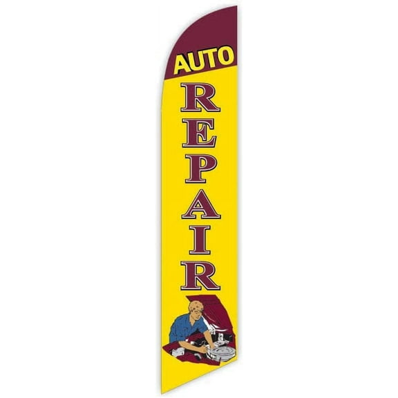 Cobb Promo Auto Repair Yellow Advertising Feather Flag 12ft - Replacement Flag Only Without Poleset