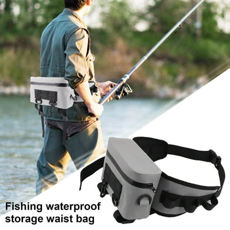Ettsollp Waterproof Fishing Waist Bag with Rod Holder Adjustable Strap Portable Outdoor Fishing Accessories Organizer Fanny Pack Chest Sling Pouch
