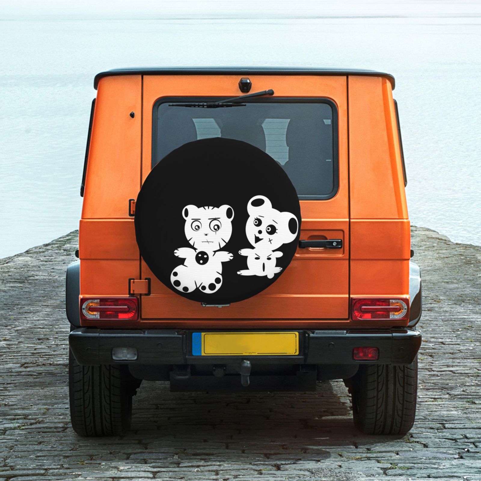 DouZhe Waterproof Spare Tire Cover, Funny Sweet Bear Panda Prints  Adjustable Wheel Covers Fit for Jeep Trailer RV SUV Car, 16 inch 