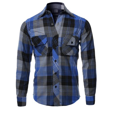 FashionOutfit Men's Casual Plaid Flannel Woven Long Sleeve Button Down