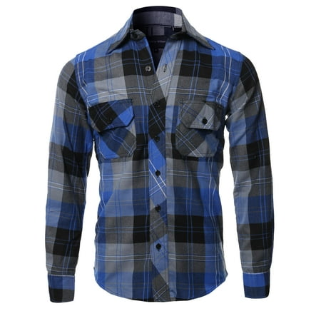 FashionOutfit Men's Casual Plaid Flannel Woven Long Sleeve Button Down Shirt