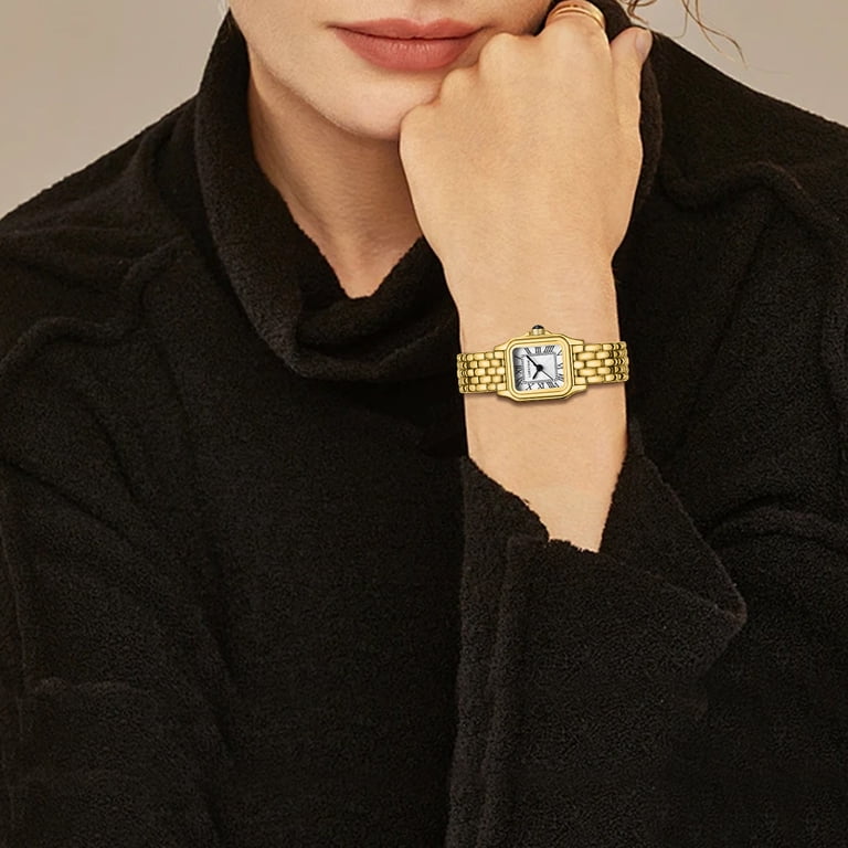 Dainty Gold-Tone Cheetah Watch for Women, Retro Rectangular Case, Stainless Amazon.com: CHEETAH Watches for Women with Small Vintage  main image 2