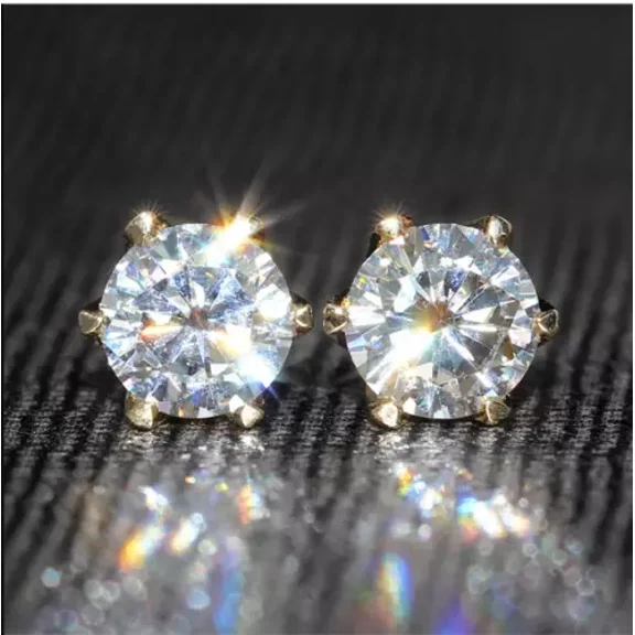 4Ct Round Cut Sparkle Moissanite Stud Earrings 14K Yellow Gold Plated