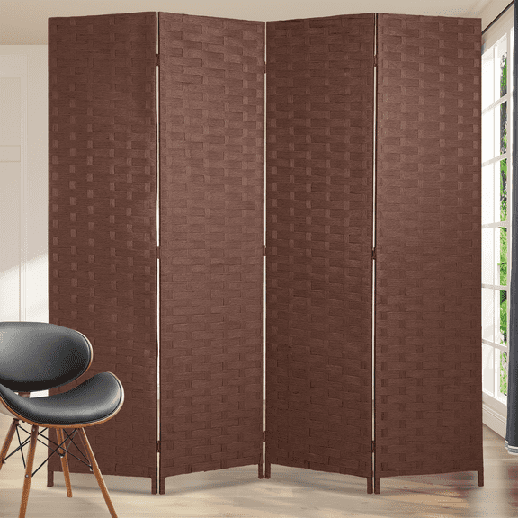 Dkelincs 4 Panel Room Dividers and Folding Privacy Screen Wooden Partition Wall Divider Portable Freestanding Privacy Wall, Brown